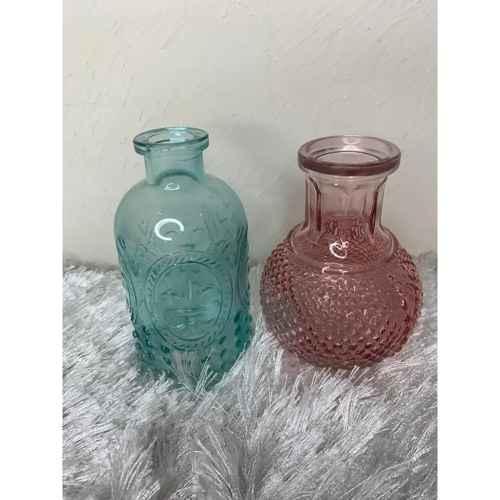 Two Pastel Pink Blue Glass Mini Vases 5.5